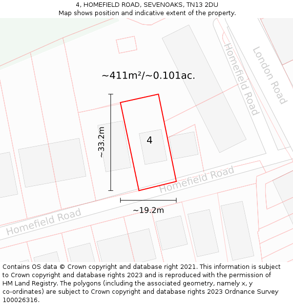 4, HOMEFIELD ROAD, SEVENOAKS, TN13 2DU: Plot and title map