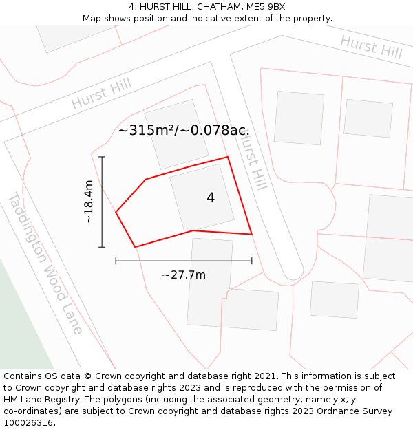 4, HURST HILL, CHATHAM, ME5 9BX: Plot and title map