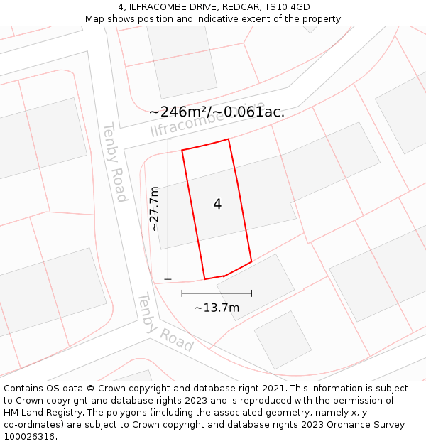 4, ILFRACOMBE DRIVE, REDCAR, TS10 4GD: Plot and title map