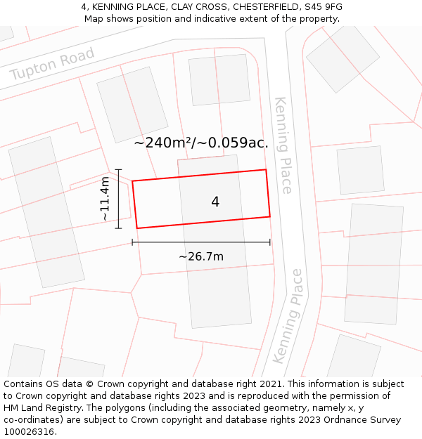 4, KENNING PLACE, CLAY CROSS, CHESTERFIELD, S45 9FG: Plot and title map