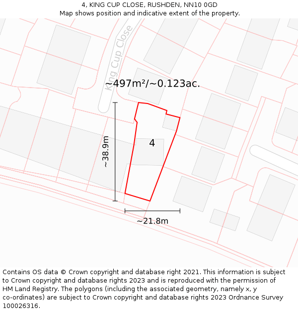 4, KING CUP CLOSE, RUSHDEN, NN10 0GD: Plot and title map