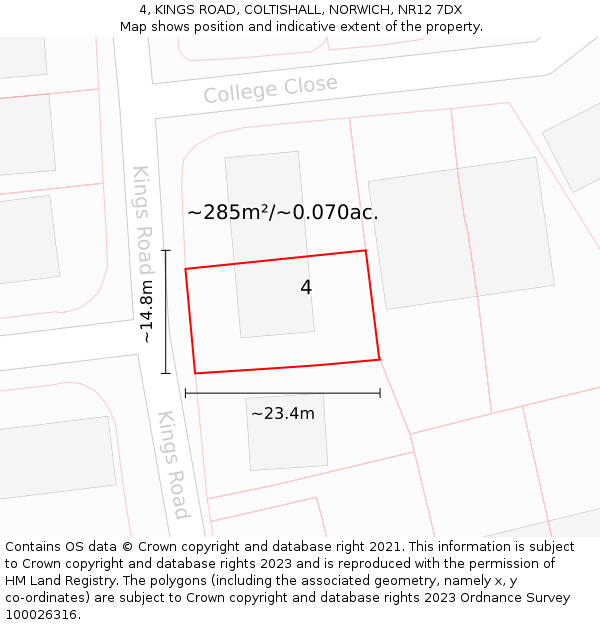 4, KINGS ROAD, COLTISHALL, NORWICH, NR12 7DX: Plot and title map