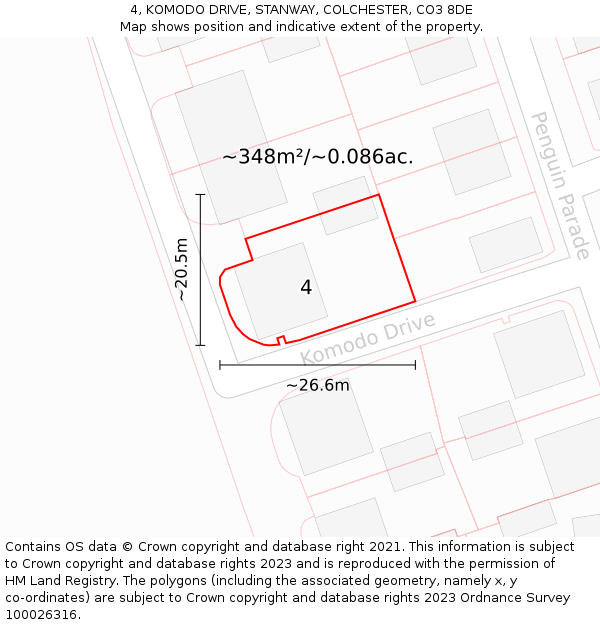 4, KOMODO DRIVE, STANWAY, COLCHESTER, CO3 8DE: Plot and title map