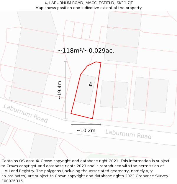 4, LABURNUM ROAD, MACCLESFIELD, SK11 7JT: Plot and title map