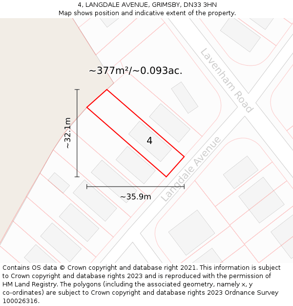 4, LANGDALE AVENUE, GRIMSBY, DN33 3HN: Plot and title map