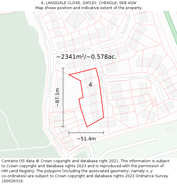 4, LANGDALE CLOSE, GATLEY, CHEADLE, SK8 4QW: Plot and title map