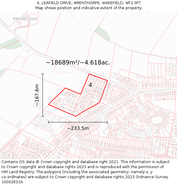 4, LEAFIELD DRIVE, WRENTHORPE, WAKEFIELD, WF2 0FT: Plot and title map