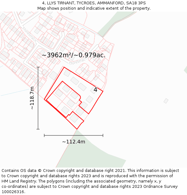 4, LLYS TIRNANT, TYCROES, AMMANFORD, SA18 3PS: Plot and title map
