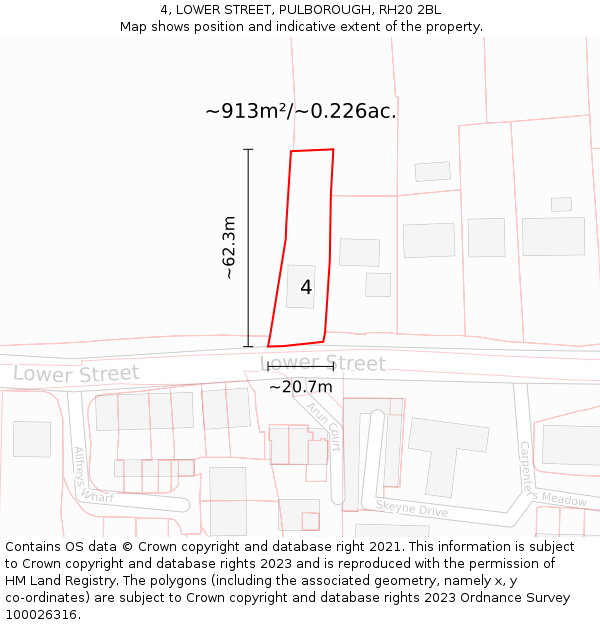 4, LOWER STREET, PULBOROUGH, RH20 2BL: Plot and title map