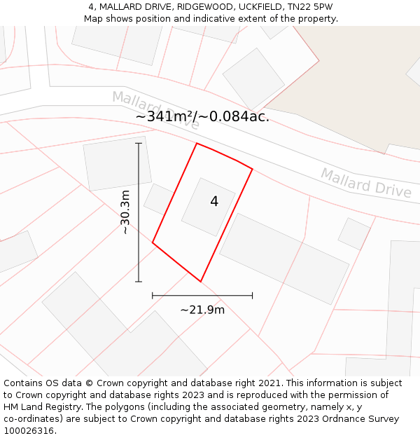 4, MALLARD DRIVE, RIDGEWOOD, UCKFIELD, TN22 5PW: Plot and title map