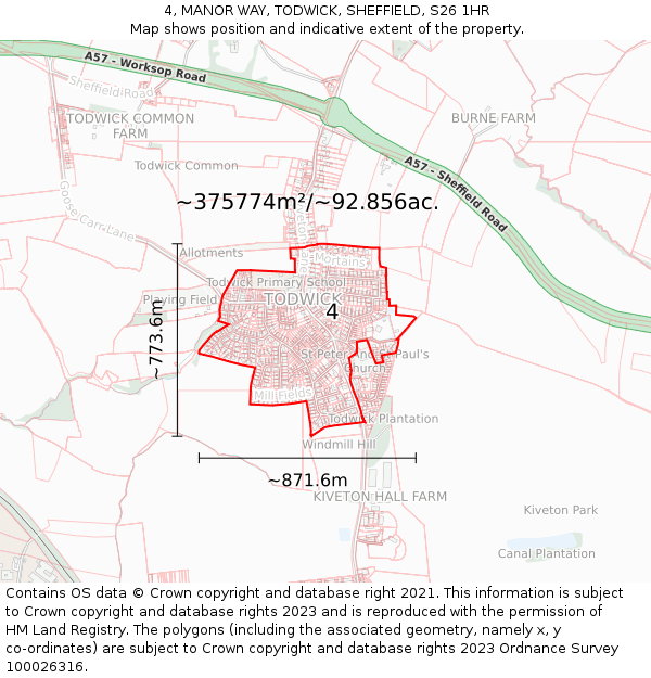 4, MANOR WAY, TODWICK, SHEFFIELD, S26 1HR: Plot and title map