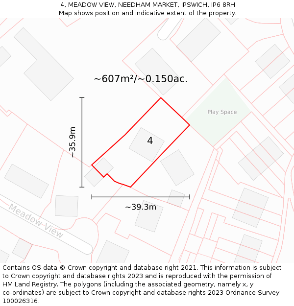 4, MEADOW VIEW, NEEDHAM MARKET, IPSWICH, IP6 8RH: Plot and title map