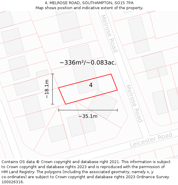 4, MELROSE ROAD, SOUTHAMPTON, SO15 7PA: Plot and title map