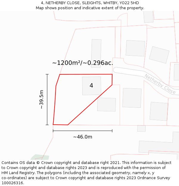 4, NETHERBY CLOSE, SLEIGHTS, WHITBY, YO22 5HD: Plot and title map