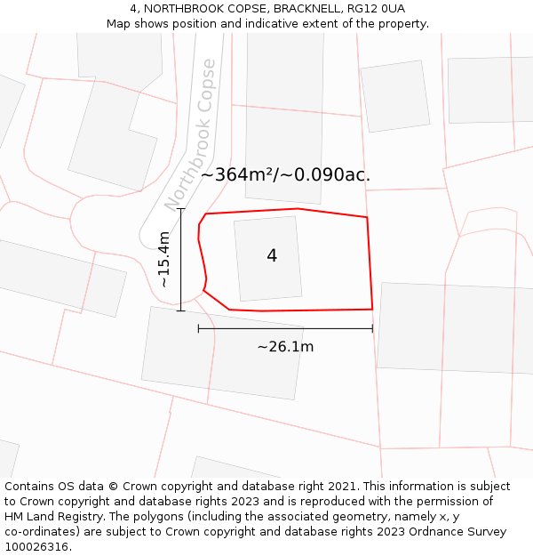 4, NORTHBROOK COPSE, BRACKNELL, RG12 0UA: Plot and title map