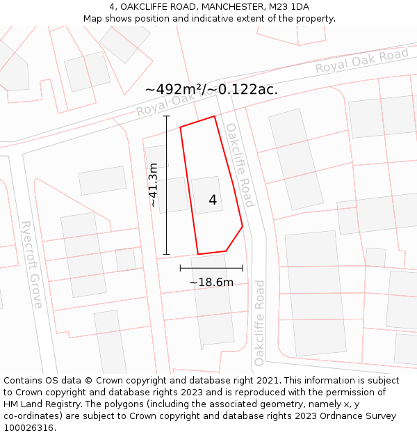 4, OAKCLIFFE ROAD, MANCHESTER, M23 1DA: Plot and title map