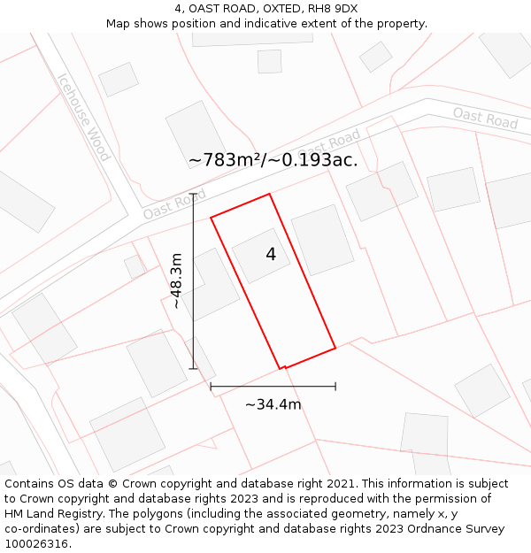 4, OAST ROAD, OXTED, RH8 9DX: Plot and title map