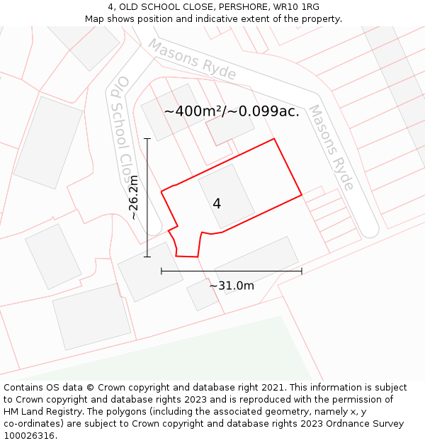 4, OLD SCHOOL CLOSE, PERSHORE, WR10 1RG: Plot and title map