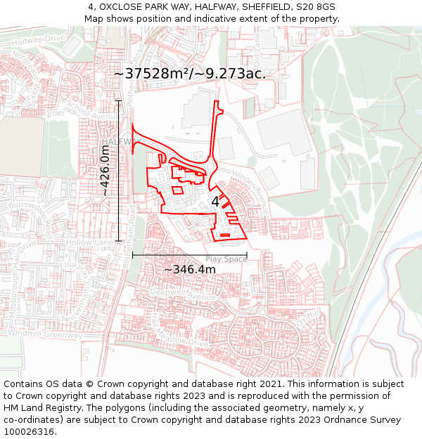 4, OXCLOSE PARK WAY, HALFWAY, SHEFFIELD, S20 8GS: Plot and title map