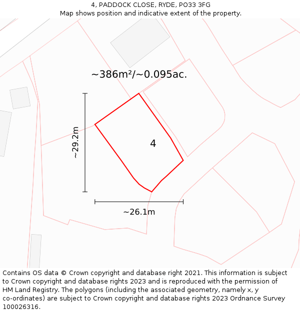 4, PADDOCK CLOSE, RYDE, PO33 3FG: Plot and title map