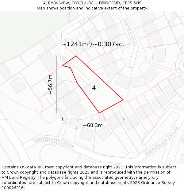 4, PARK VIEW, COYCHURCH, BRIDGEND, CF35 5HS: Plot and title map