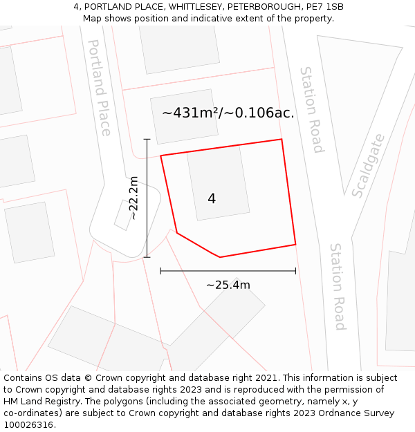 4, PORTLAND PLACE, WHITTLESEY, PETERBOROUGH, PE7 1SB: Plot and title map