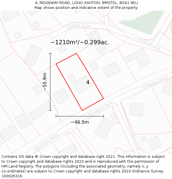 4, RIDGEWAY ROAD, LONG ASHTON, BRISTOL, BS41 9EU: Plot and title map