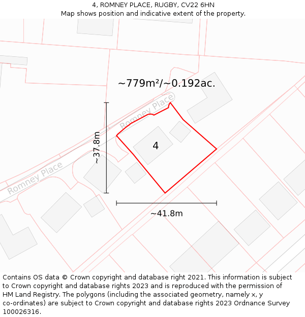 4, ROMNEY PLACE, RUGBY, CV22 6HN: Plot and title map