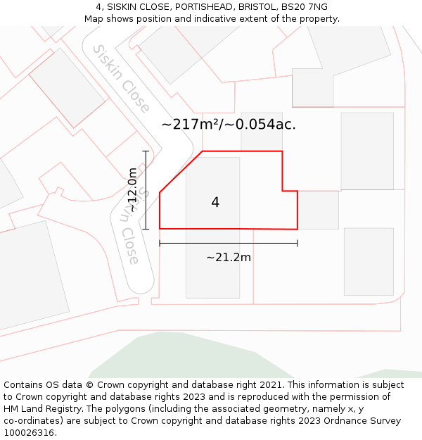 4, SISKIN CLOSE, PORTISHEAD, BRISTOL, BS20 7NG: Plot and title map