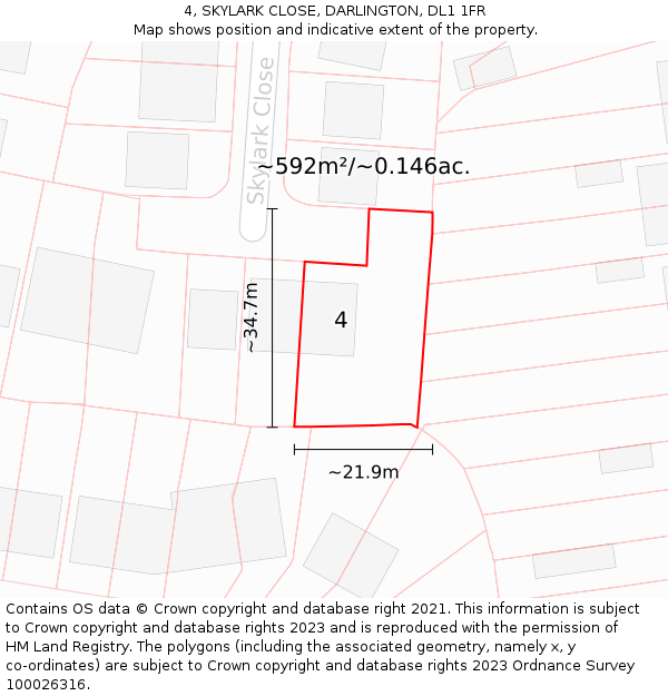 4, SKYLARK CLOSE, DARLINGTON, DL1 1FR: Plot and title map