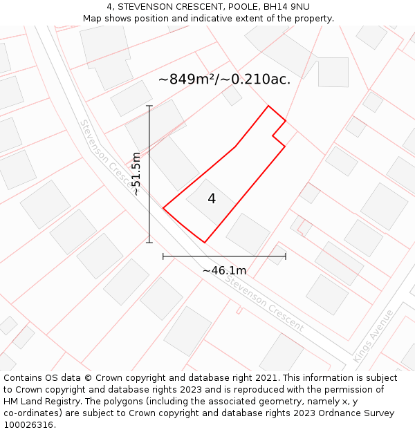 4, STEVENSON CRESCENT, POOLE, BH14 9NU: Plot and title map