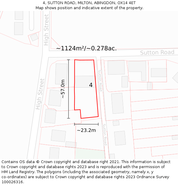 4, SUTTON ROAD, MILTON, ABINGDON, OX14 4ET: Plot and title map