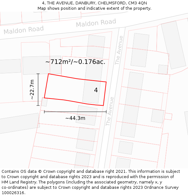 4, THE AVENUE, DANBURY, CHELMSFORD, CM3 4QN: Plot and title map