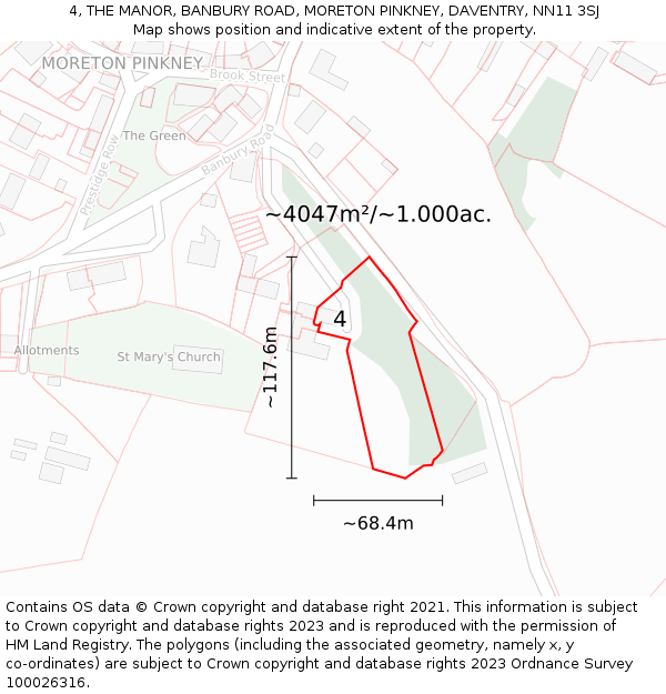 4, THE MANOR, BANBURY ROAD, MORETON PINKNEY, DAVENTRY, NN11 3SJ: Plot and title map