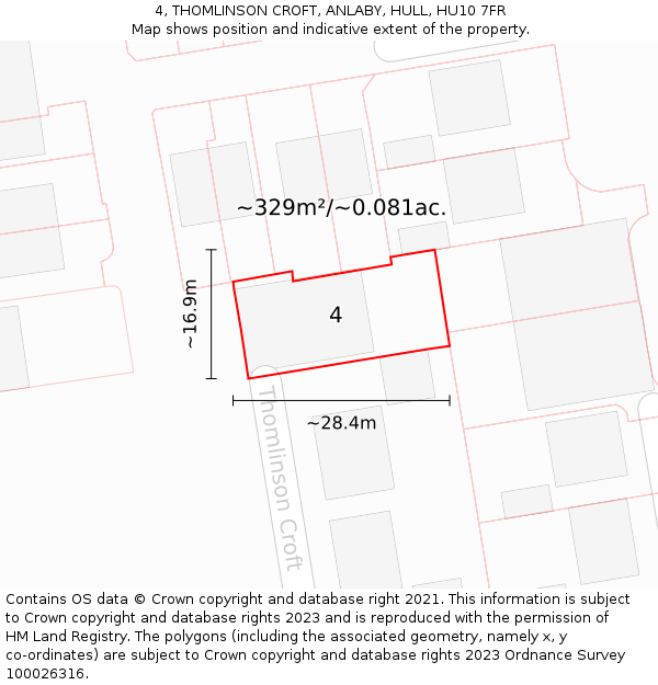 4, THOMLINSON CROFT, ANLABY, HULL, HU10 7FR: Plot and title map
