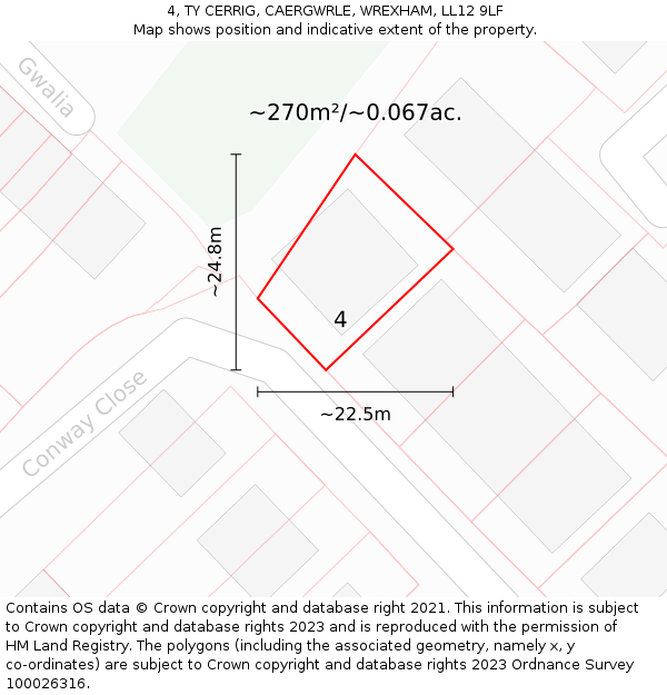 4, TY CERRIG, CAERGWRLE, WREXHAM, LL12 9LF: Plot and title map