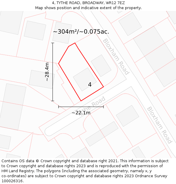 4, TYTHE ROAD, BROADWAY, WR12 7EZ: Plot and title map