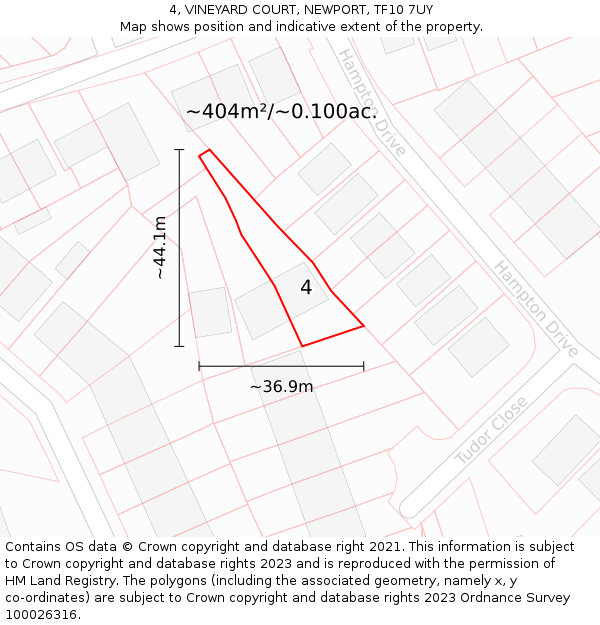 4, VINEYARD COURT, NEWPORT, TF10 7UY: Plot and title map