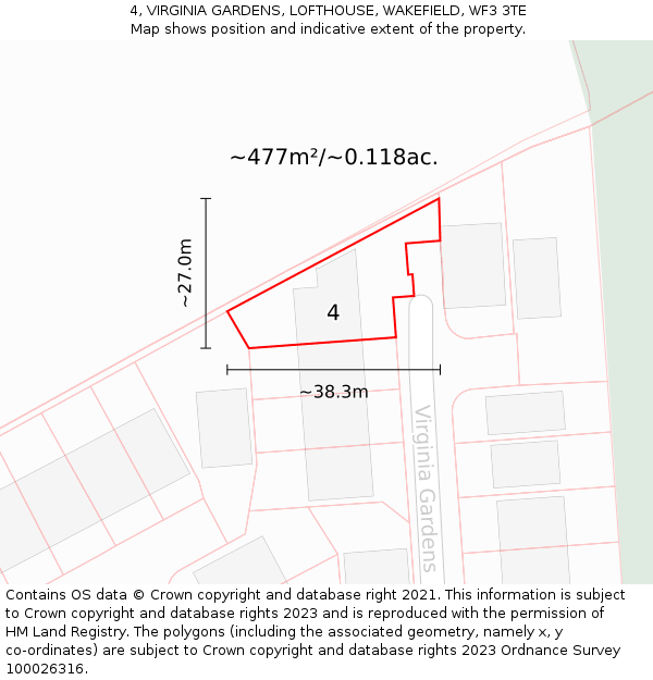 4, VIRGINIA GARDENS, LOFTHOUSE, WAKEFIELD, WF3 3TE: Plot and title map