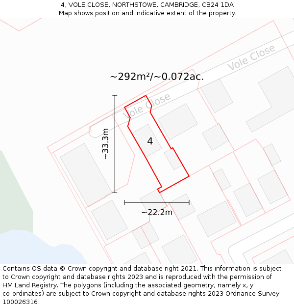 4, VOLE CLOSE, NORTHSTOWE, CAMBRIDGE, CB24 1DA: Plot and title map