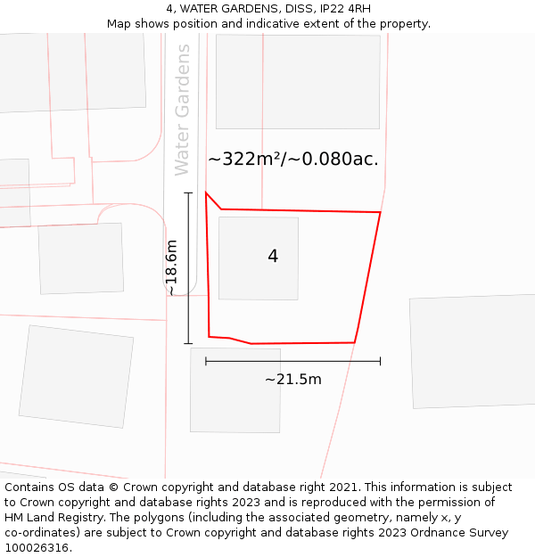 4, WATER GARDENS, DISS, IP22 4RH: Plot and title map