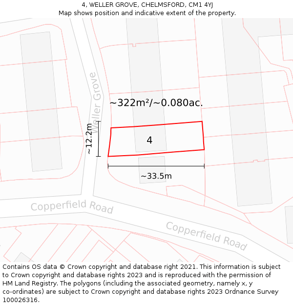 4, WELLER GROVE, CHELMSFORD, CM1 4YJ: Plot and title map