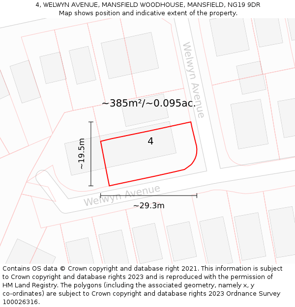 4, WELWYN AVENUE, MANSFIELD WOODHOUSE, MANSFIELD, NG19 9DR: Plot and title map