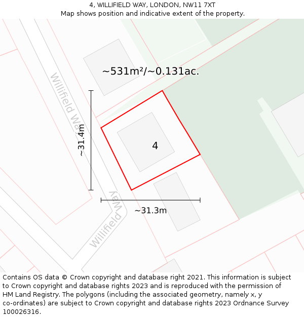 4, WILLIFIELD WAY, LONDON, NW11 7XT: Plot and title map