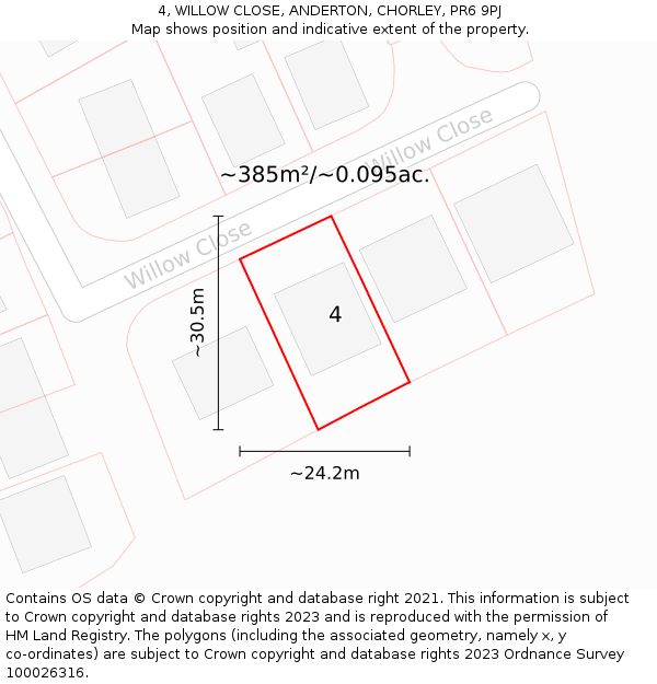 4, WILLOW CLOSE, ANDERTON, CHORLEY, PR6 9PJ: Plot and title map