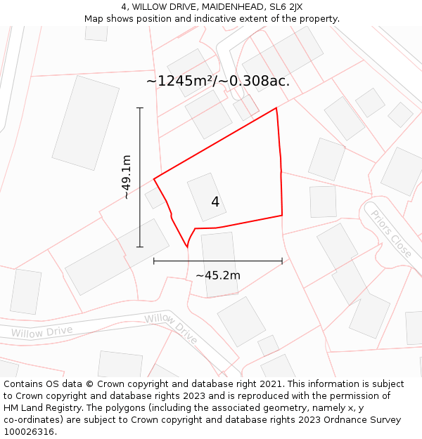 4, WILLOW DRIVE, MAIDENHEAD, SL6 2JX: Plot and title map