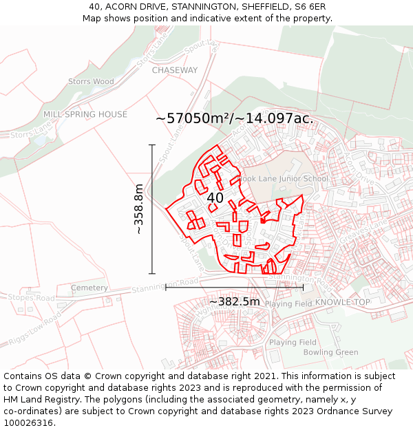 40, ACORN DRIVE, STANNINGTON, SHEFFIELD, S6 6ER: Plot and title map