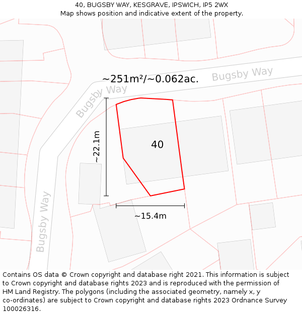 40, BUGSBY WAY, KESGRAVE, IPSWICH, IP5 2WX: Plot and title map