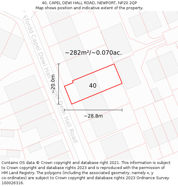 40, CAPEL DEWI HALL ROAD, NEWPORT, NP20 2QP: Plot and title map