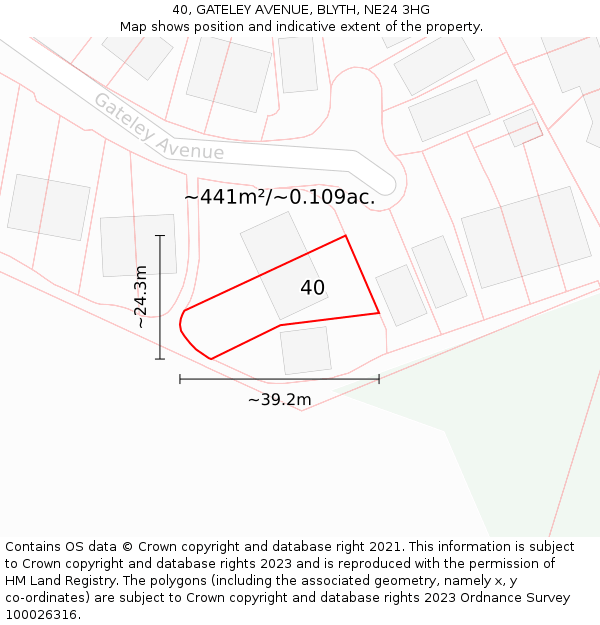 40, GATELEY AVENUE, BLYTH, NE24 3HG: Plot and title map